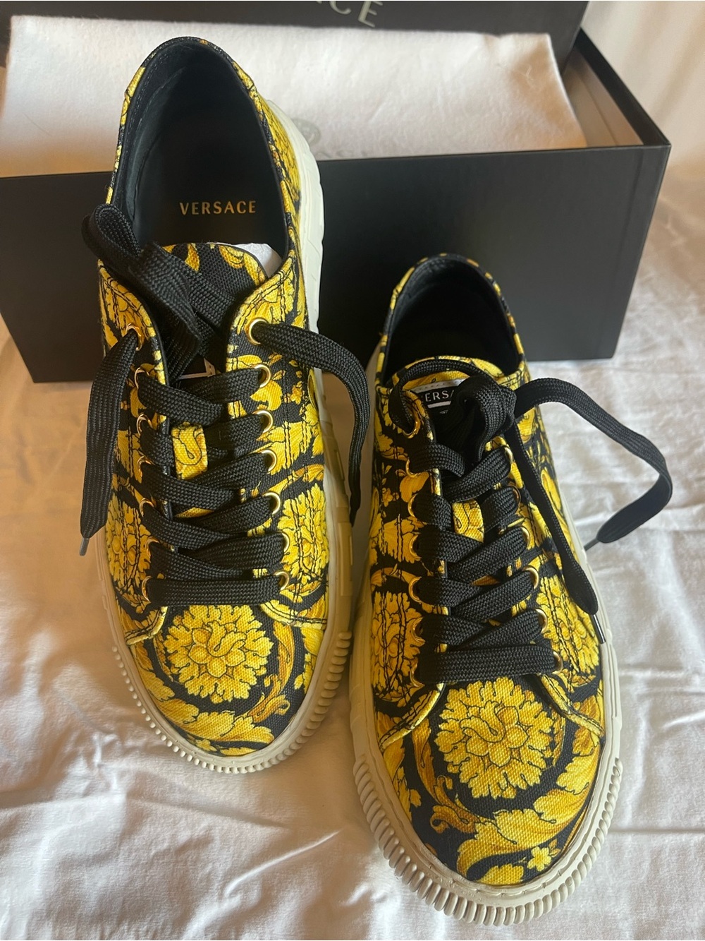 Versace Black & Yellow Baroque Floral Low Top Sneakers